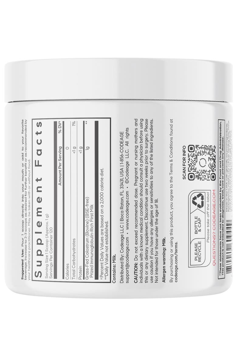 Grass-Fed Bovine Colostrum Powder Supplement, Alternate, color, White