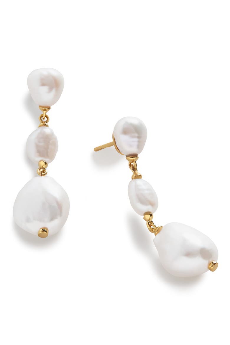 Nura Reef Triple Freshwater Pearl Drop Earrings , Main, color, 18CT GOLD VERMEIL / PEARL