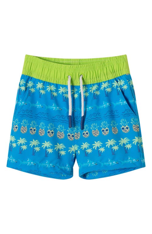 Andy & Evan Long Sleeve Rashguard & Swim Trunks Set In White Lime