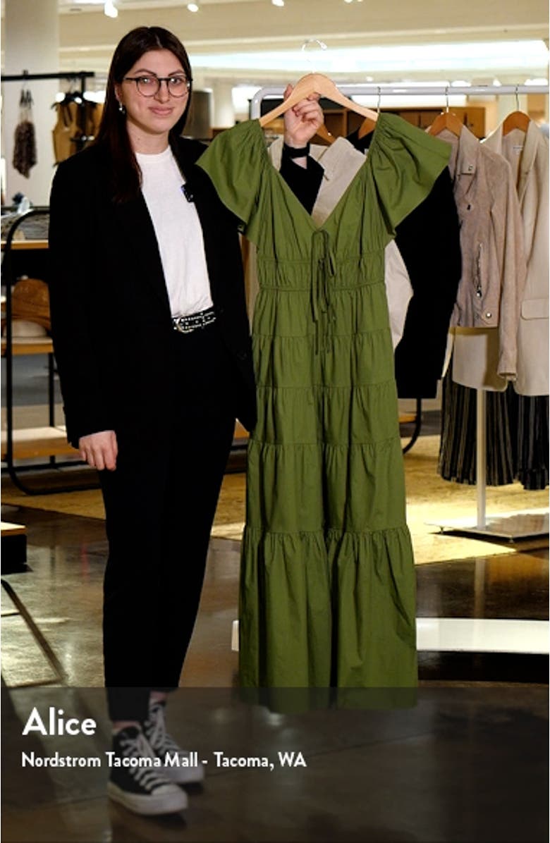 Flutter Sleeve Tiered Stretch Cotton Maxi Dress, sales video thumbnail