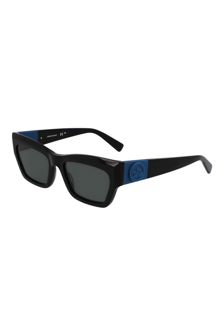 Medallion 53mm Modified Rectangular Sunglasses, Alternate, color, BLACK