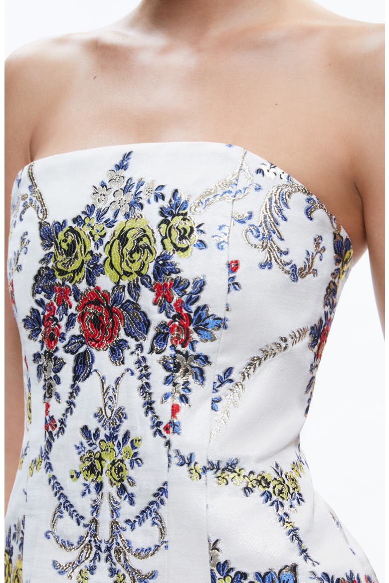 Velia Floral Brocade Strapless Minidress, Alternate, color, IVORY MULTI