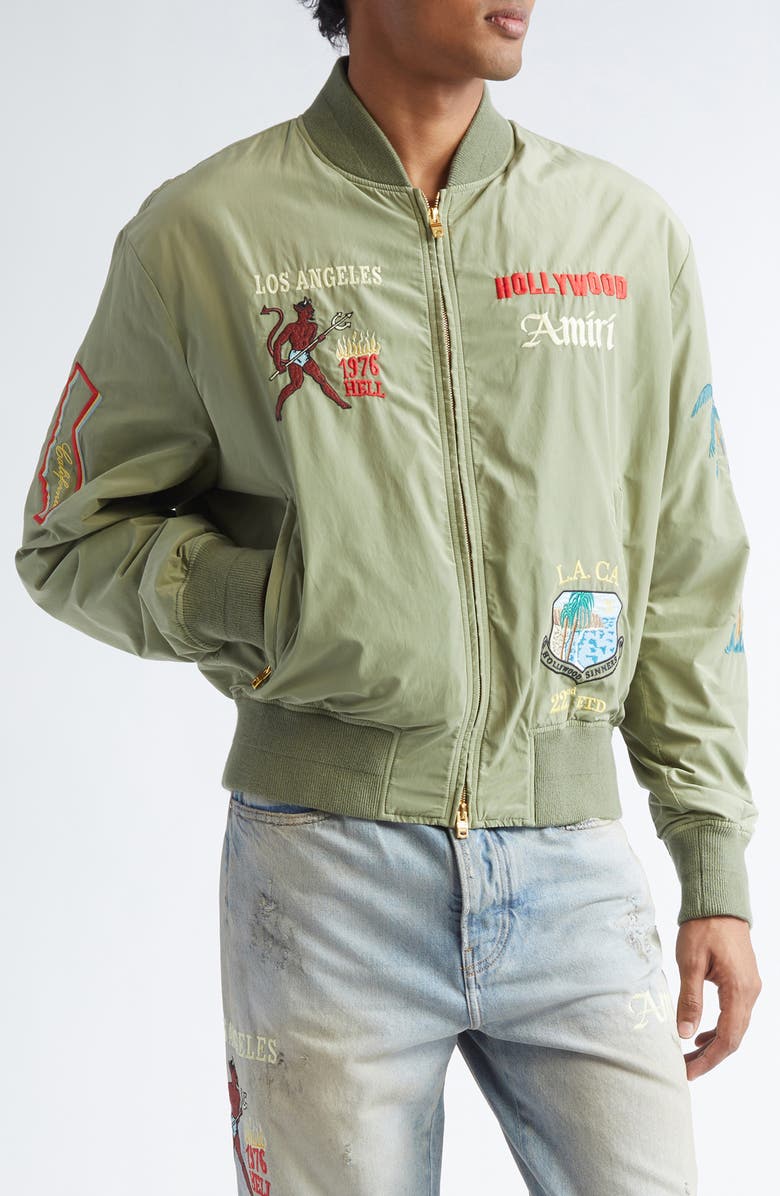 AMIRI Sinners Bomber Jacket, Main, color, Olive