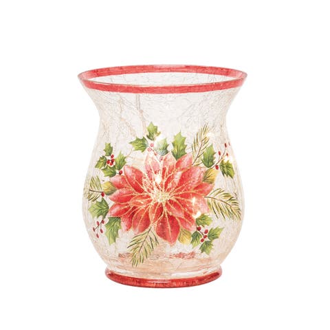 Multicolored Christmas Light Up Poinsettia Hurricane