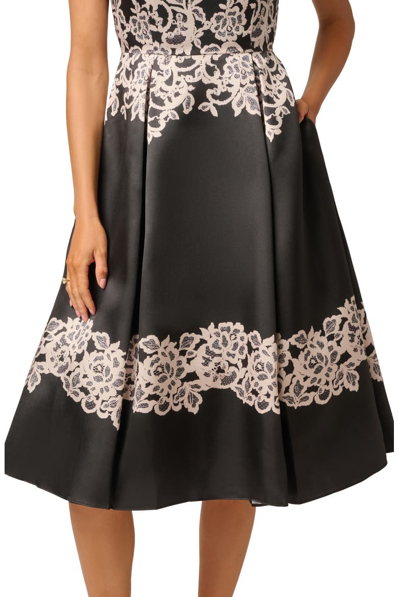 Lace Print Mikado Cocktail Dress, Alternate, color, BLACK/ ECRU