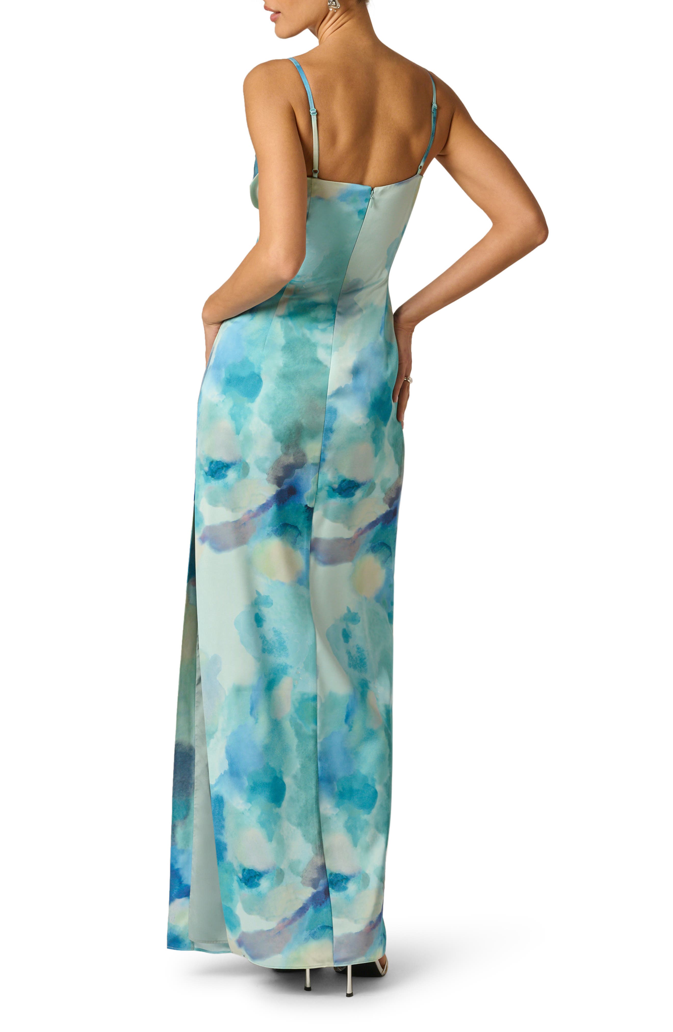 satin watercolor dress Soiree Season Satin Watercolor Maxi Dress VICI