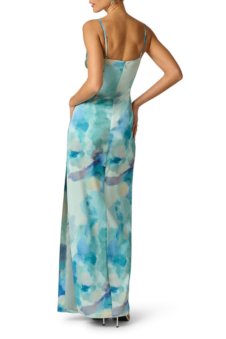 Watercolor Print Satin Maxi Dress, Alternate, color, BLUE MULTI