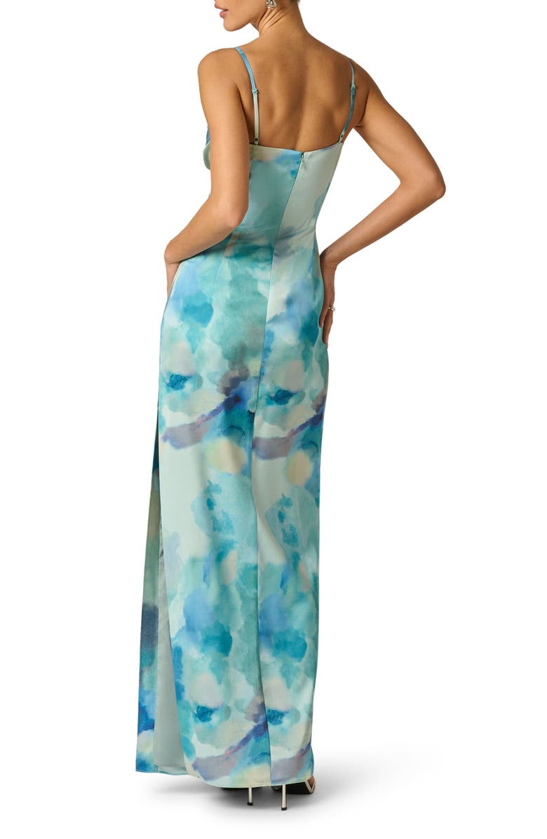 Adrianna Papell Watercolor Print Satin Maxi Dress, Alternate, color, Blue Multi
