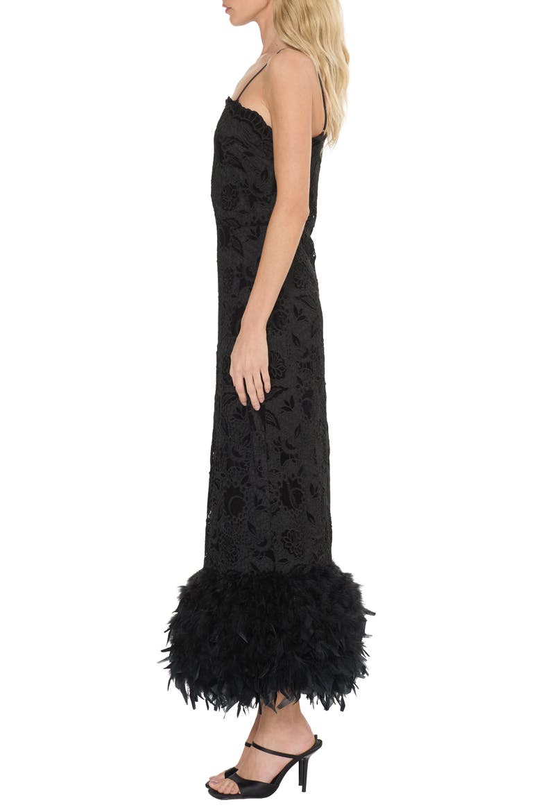 Aurora Lace Sheath Dress with Feather Hem, Alternate, color, BLACK