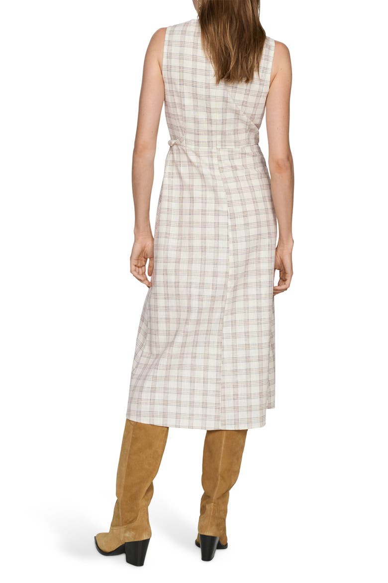 Check Tie Front Midi Dress, Alternate, color, ECRU