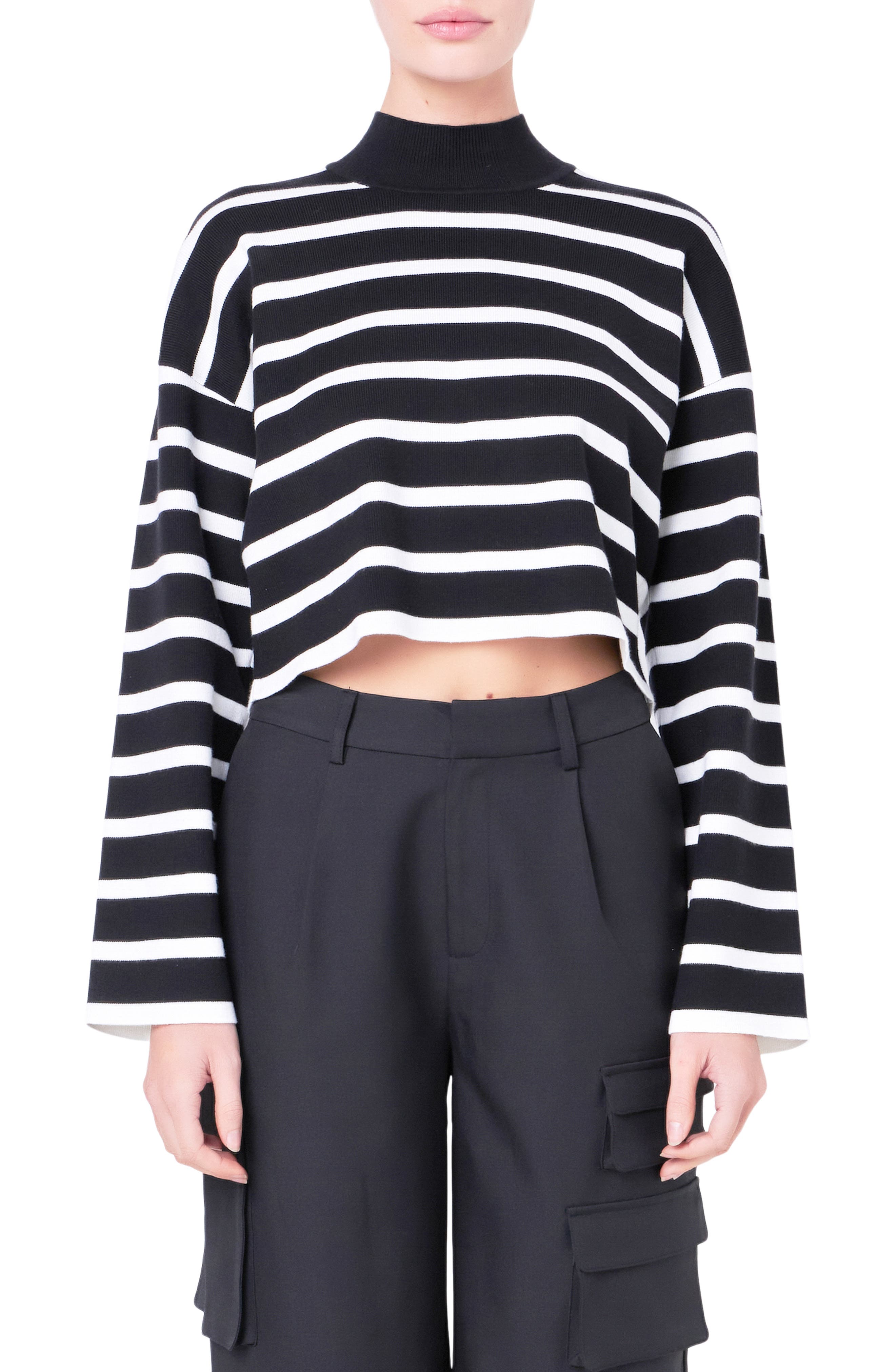 Stripe Turtleneck Crop Sweater