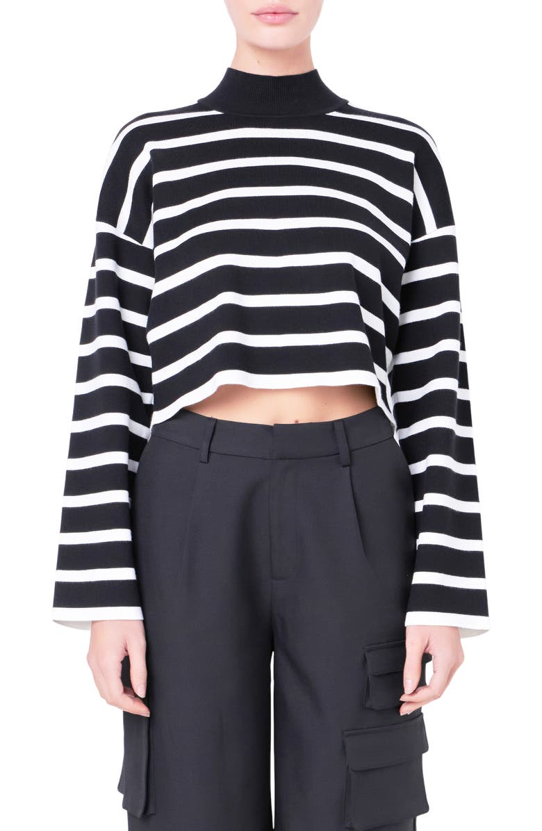 Grey Lab Stripe Turtleneck Crop Sweater, Main, color, Black/ White