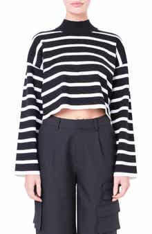 Stripe Turtleneck Crop Sweater