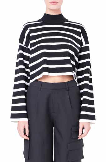 Stripe Turtleneck Crop Sweater