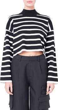 Grey Lab Stripe Turtleneck Crop Sweater