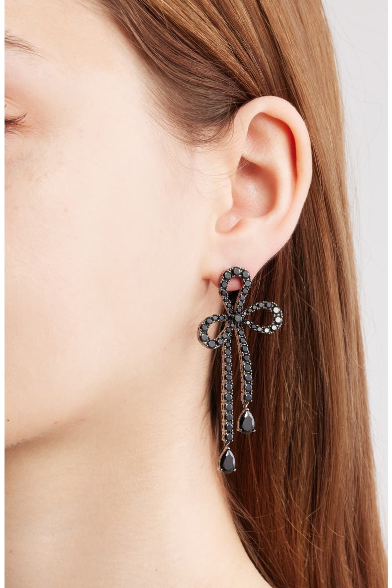 Bow Drop Earrings, Alternate, color, BLACK