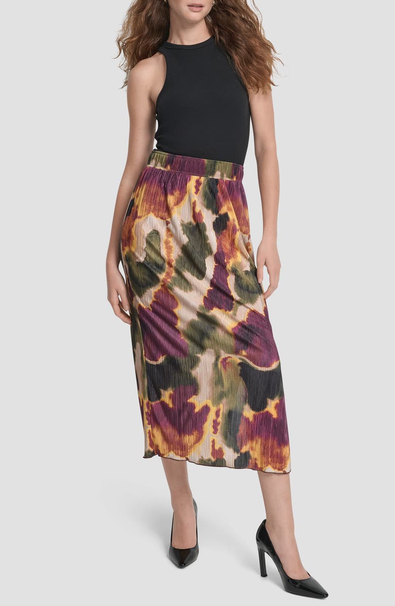 DKNY Print Plissé Midi Skirt, Alternate, color, Ink Diffusion