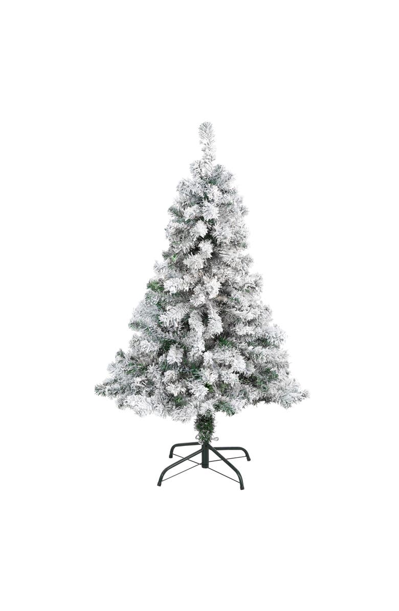 NEARLY NATURAL 4-ft Flocked Rock Springs Spruce Artificial Christmas Tree, Main, color, Green