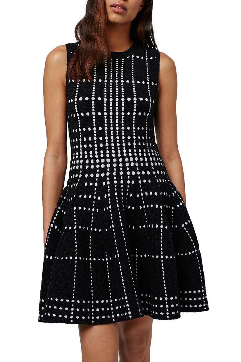 Dot Jacquard Fit & Flare Knit Dress, Alternate, color, BLACK MULTI