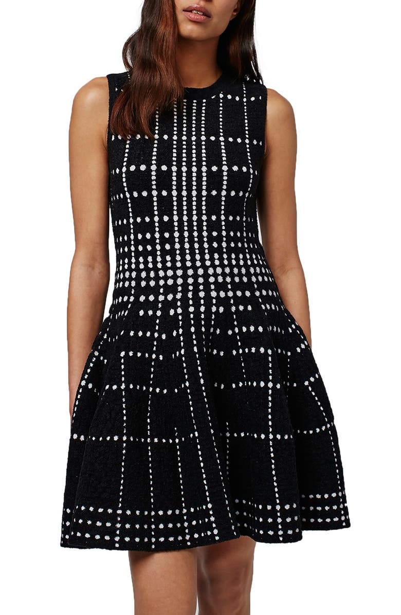 Topshop Dot Jacquard Fit & Flare Knit Dress, Alternate, color,