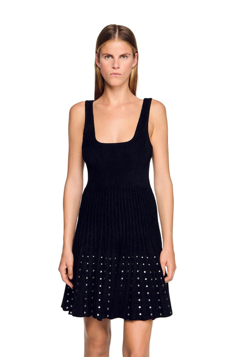 SANDRO Short rhinestone dress, Alternate, color, Black