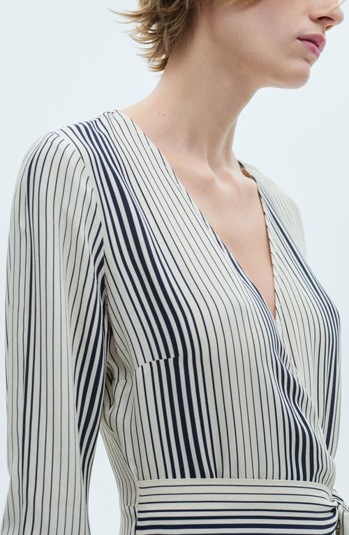 MANGO MANGO STRIPE PRINT TIE WAIST LONG SLEEVE MAXI DRESS 