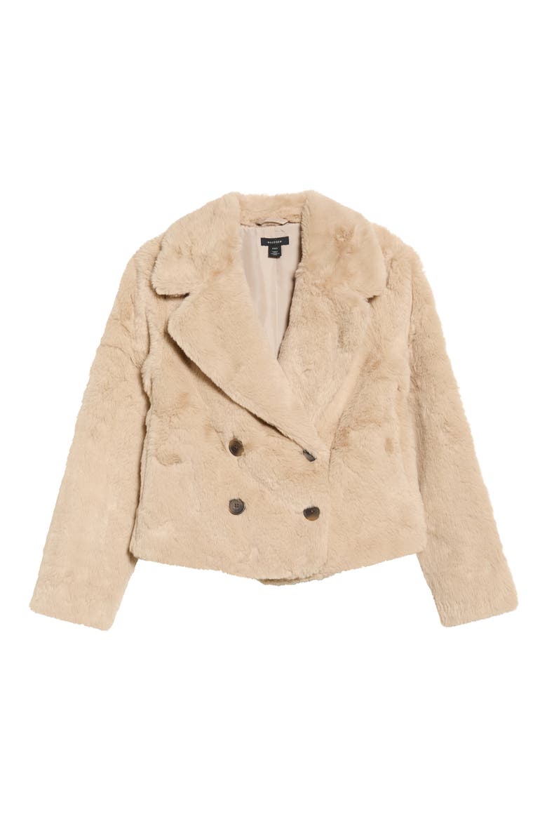 Double Breasted Faux Fur Peacoat, Main, color, STONE