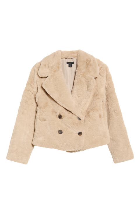 Double Breasted Faux Fur Peacoat