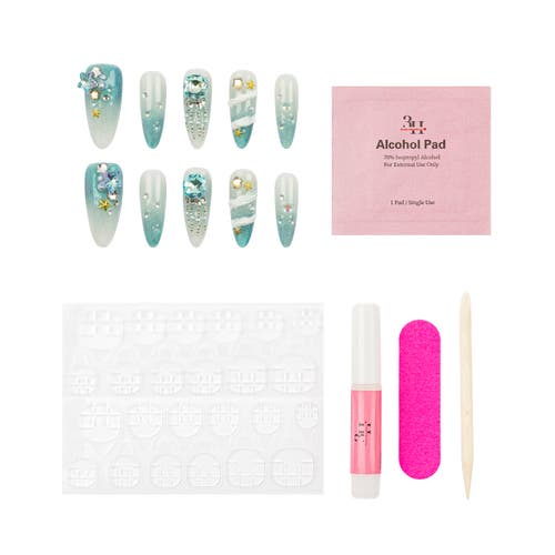 3h Nails Ocean Goddess Teal Ombre Handmade Reusable Press-on Nails, 10-piece