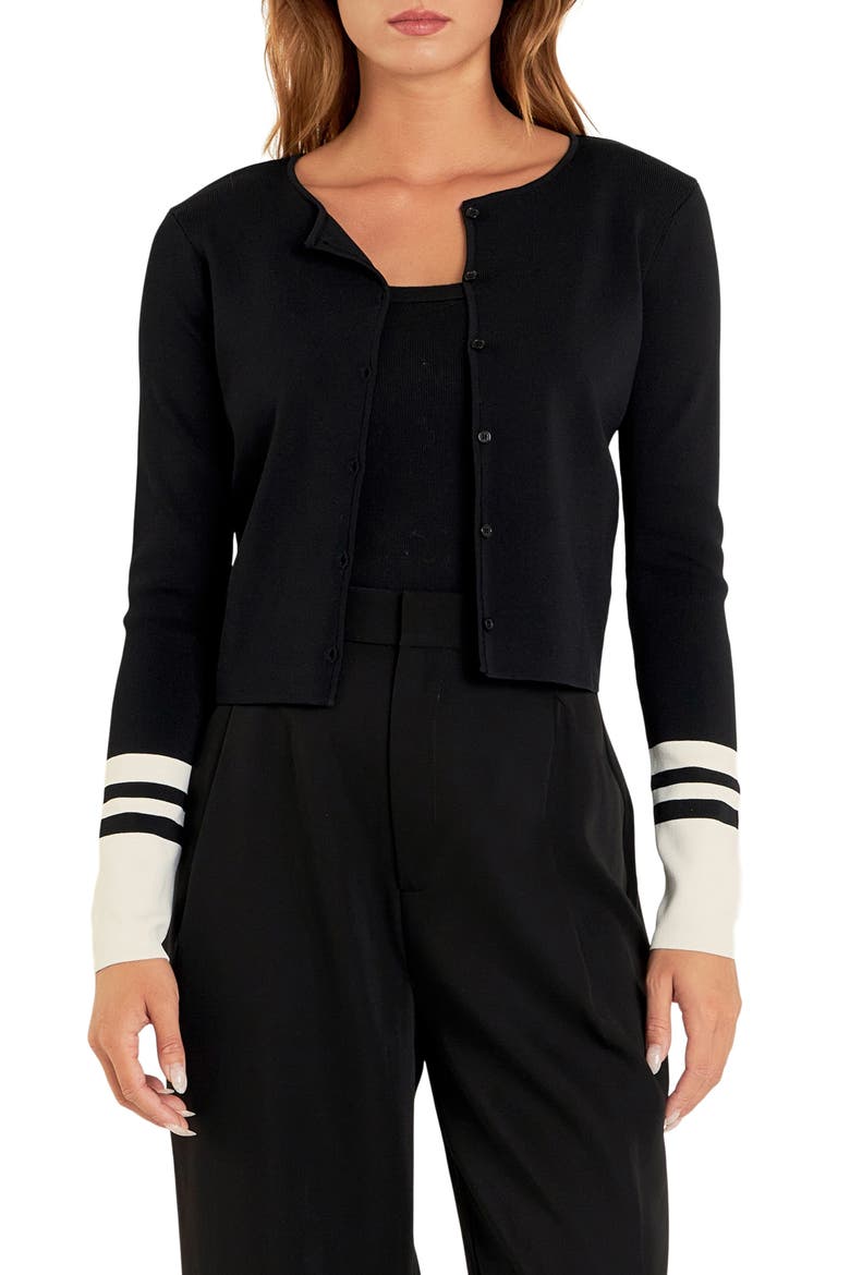 Colorblock Cardigan, Main, color, BLACK/ CREAM