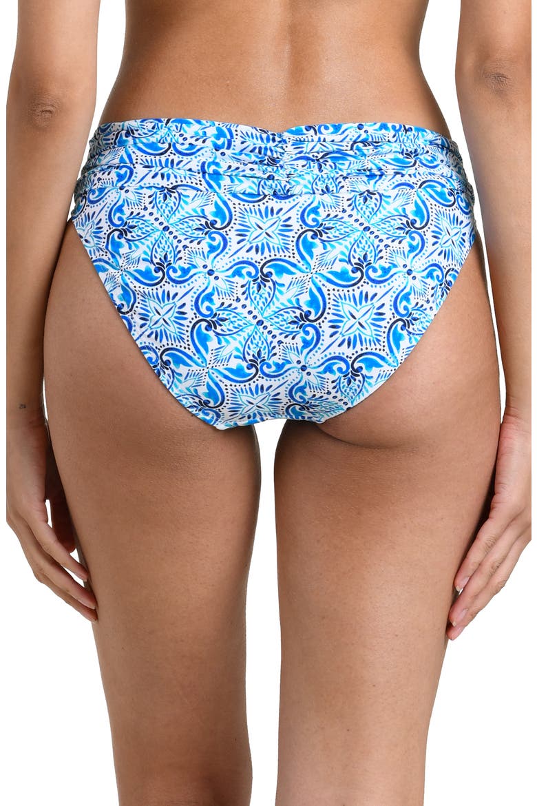 Costa Azul Sash Shirred Hipster Bikini Bottoms, Alternate, color, BLUE