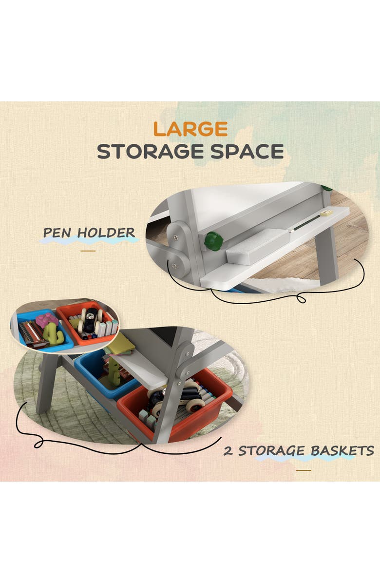 Qaba Kids Art Easel with Paper Roll, Double Sided Boards & Storage, Alternate, color, Gray