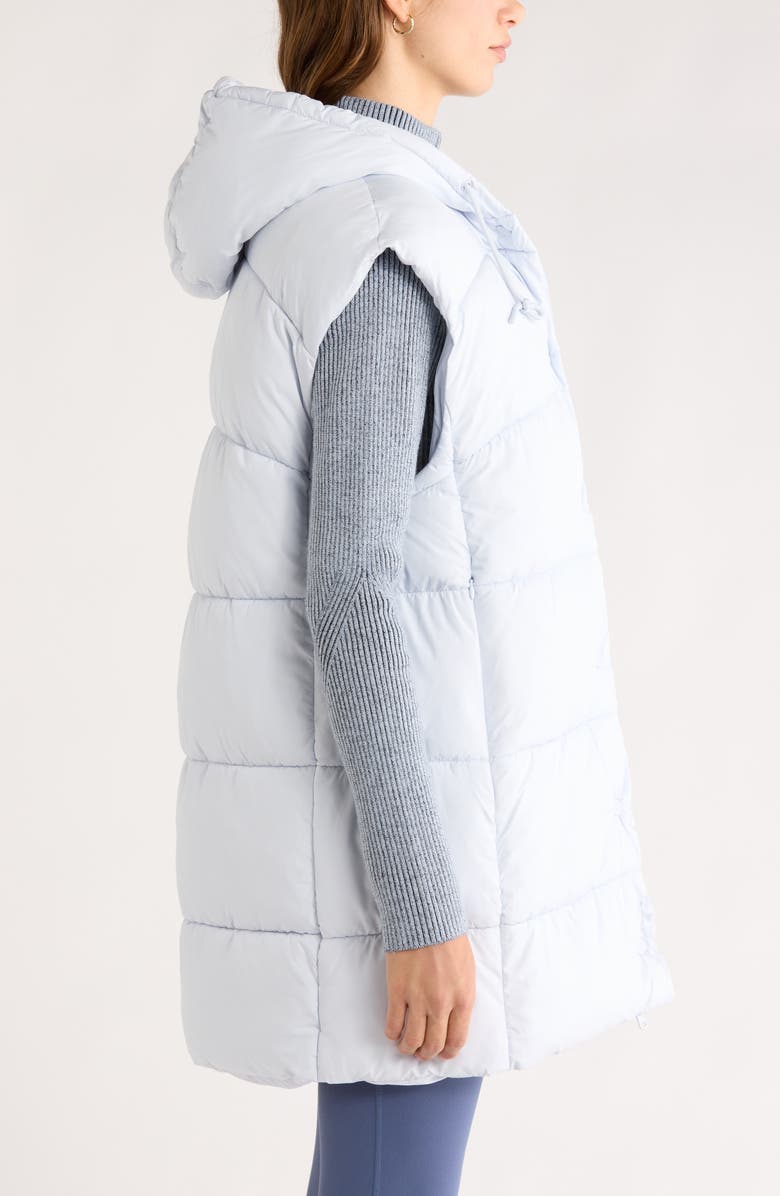 Zella Longline Hooded Puffer Vest, Alternate, color, Blue Ancient