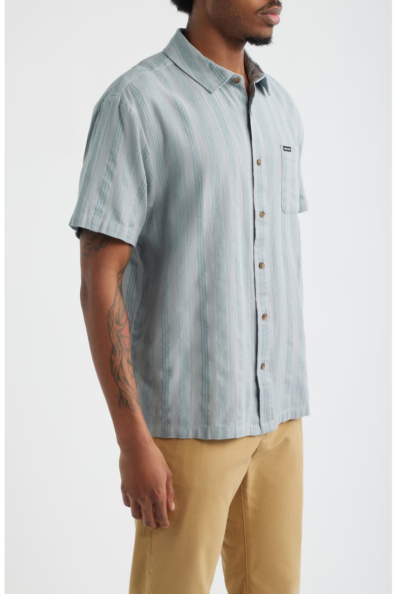 Cru Textured Stripe Short Sleeve Cotton Dobby Button-Up Shirt, Alternate, color, TROOPER