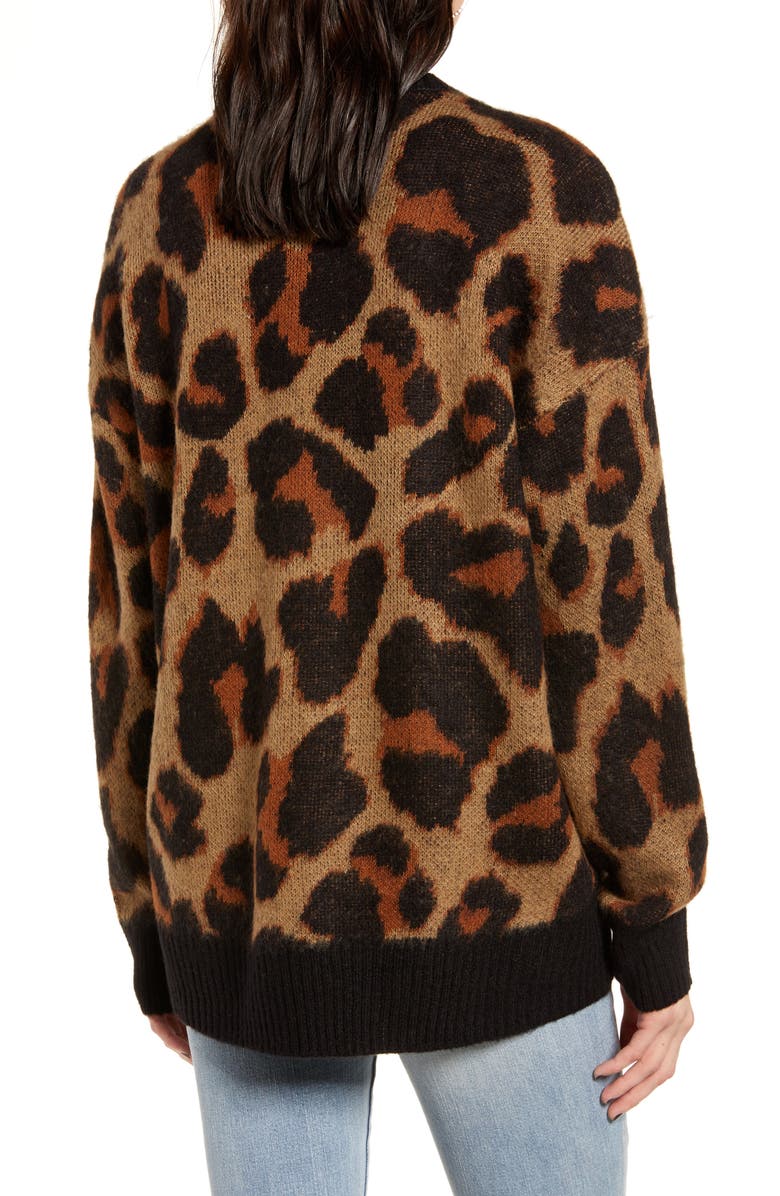 Band of Gypsies Bronzer Leopard Jacquard Sweater, Alternate, color,