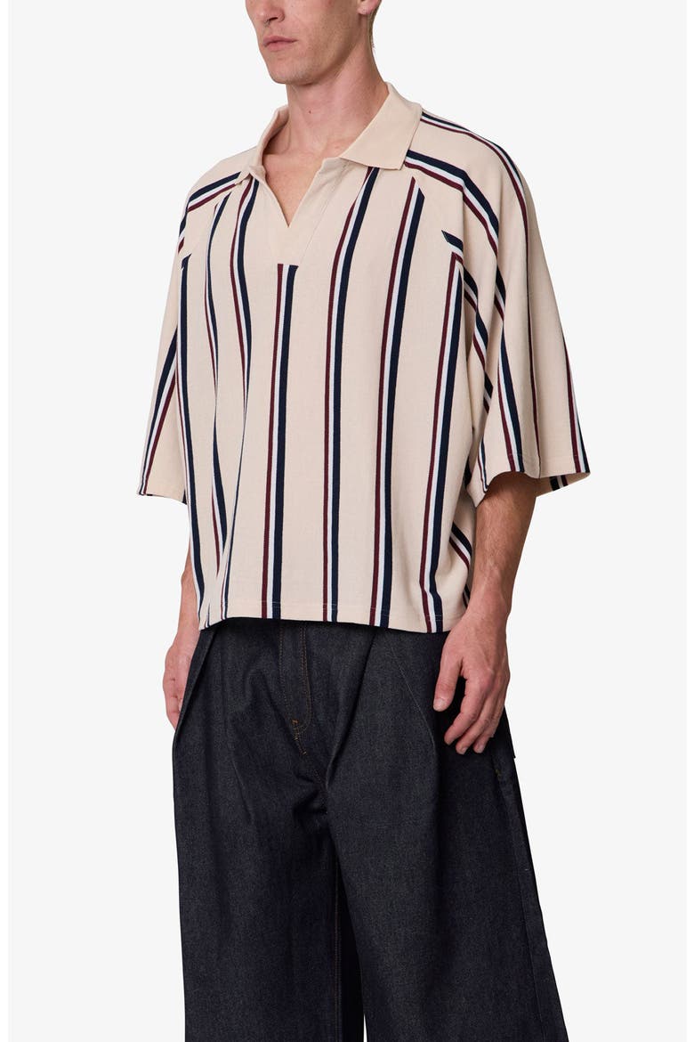Striped Cotton Polo Shirt, Alternate, color, NATURAL/ NAVY