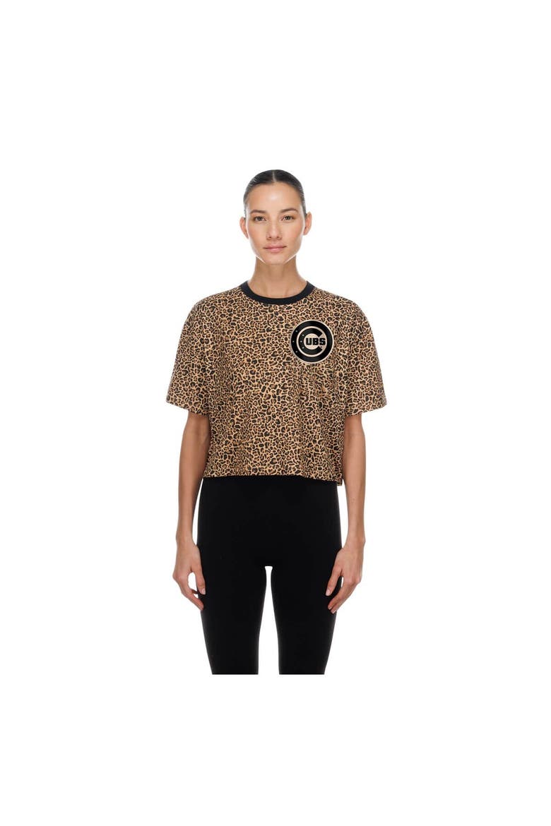 Women's New Era  Brown Chicago Cubs Leopard Boxy Cropped T-Shirt, Main, color, Brown