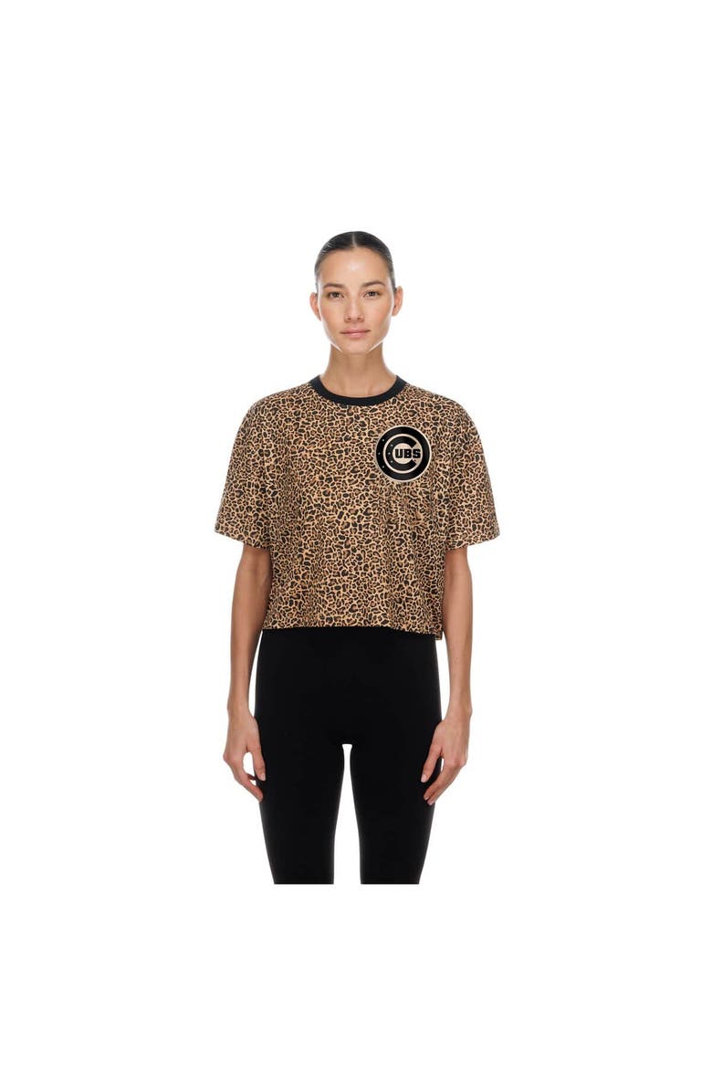 New Era Women's New Era  Brown Chicago Cubs Leopard Boxy Cropped T-Shirt, Main, color, Brown