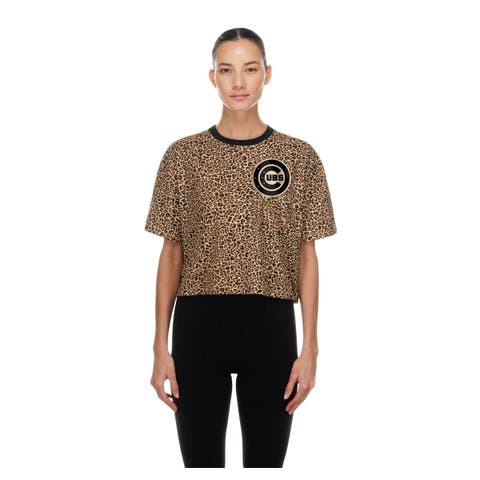 Women's New Era  Brown Chicago Cubs Leopard Boxy Cropped T-Shirt
