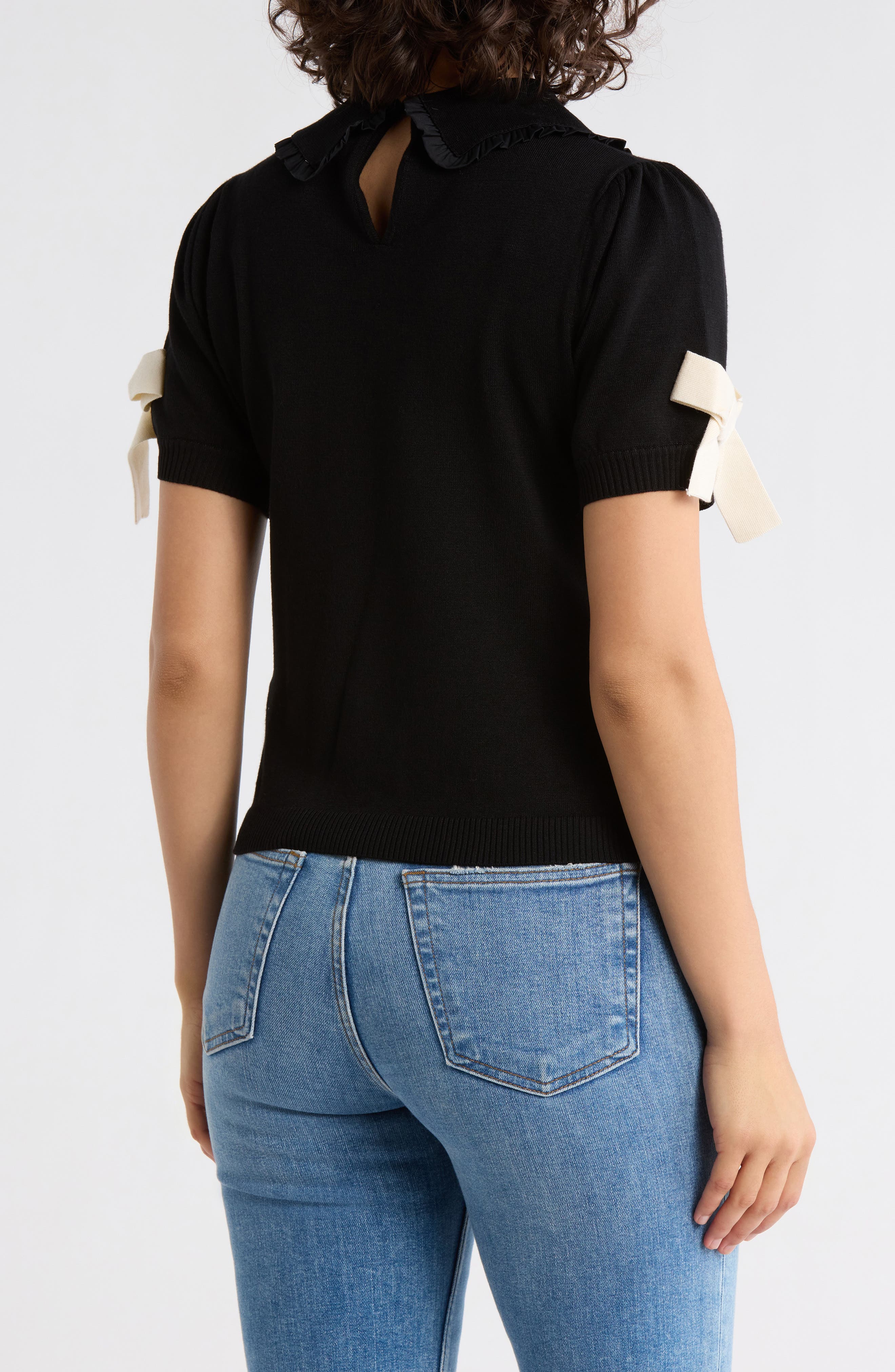 Ruffle Peter Pan Collar Short Sleeve Sweater - image 2