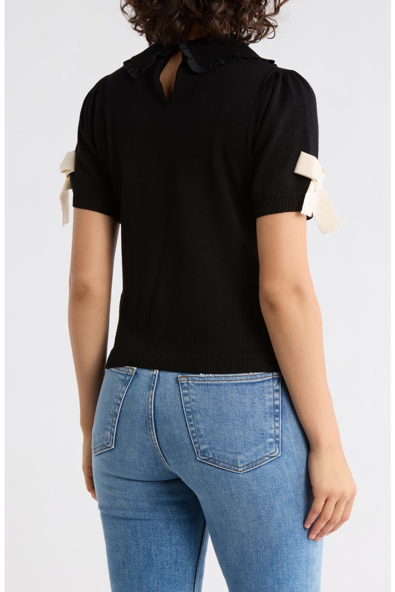Ruffle Peter Pan Collar Short Sleeve Sweater, Alternate, color, BLACK/ CREAM
