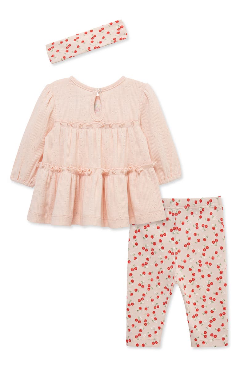 Little Me Embroidered Cherries Shirt, Leggings & Headband Set, Alternate, color, Pink