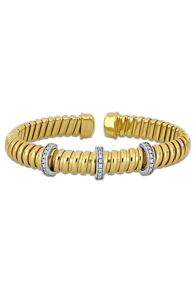 Cubic Zirconia Open Bangle Bracelet, Main, color, Yellow-Plated