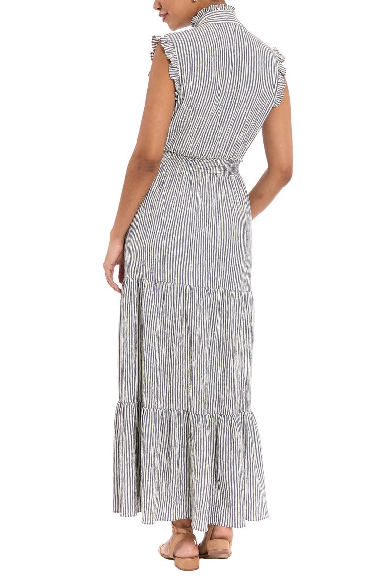London Times Stripe Ruffle Sleeveless Tiered Maxi Dress, Alternate, color, Persian Jewel
