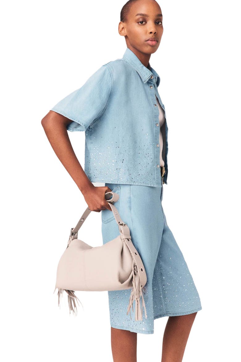 Cropped rhinestone denim shirt, Alternate, color, Blue sky
