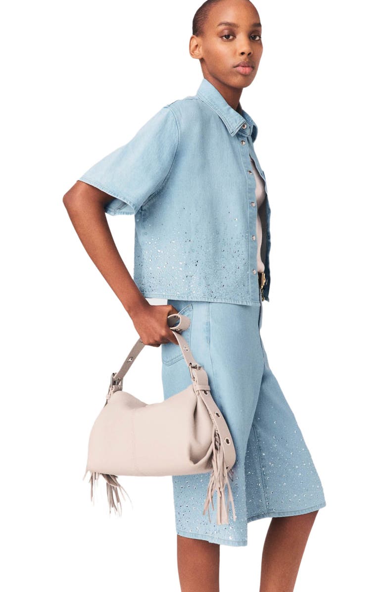 maje Cropped rhinestone denim shirt, Alternate, color, Blue Sky