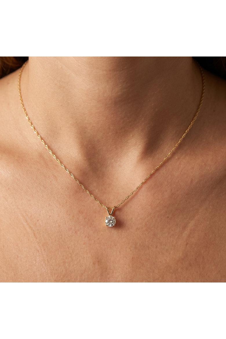 1/5Ct Lab Grown Solitaire Diamond Pendant 14k Gold Necklace, Alternate, color, 14k Yellow Gold