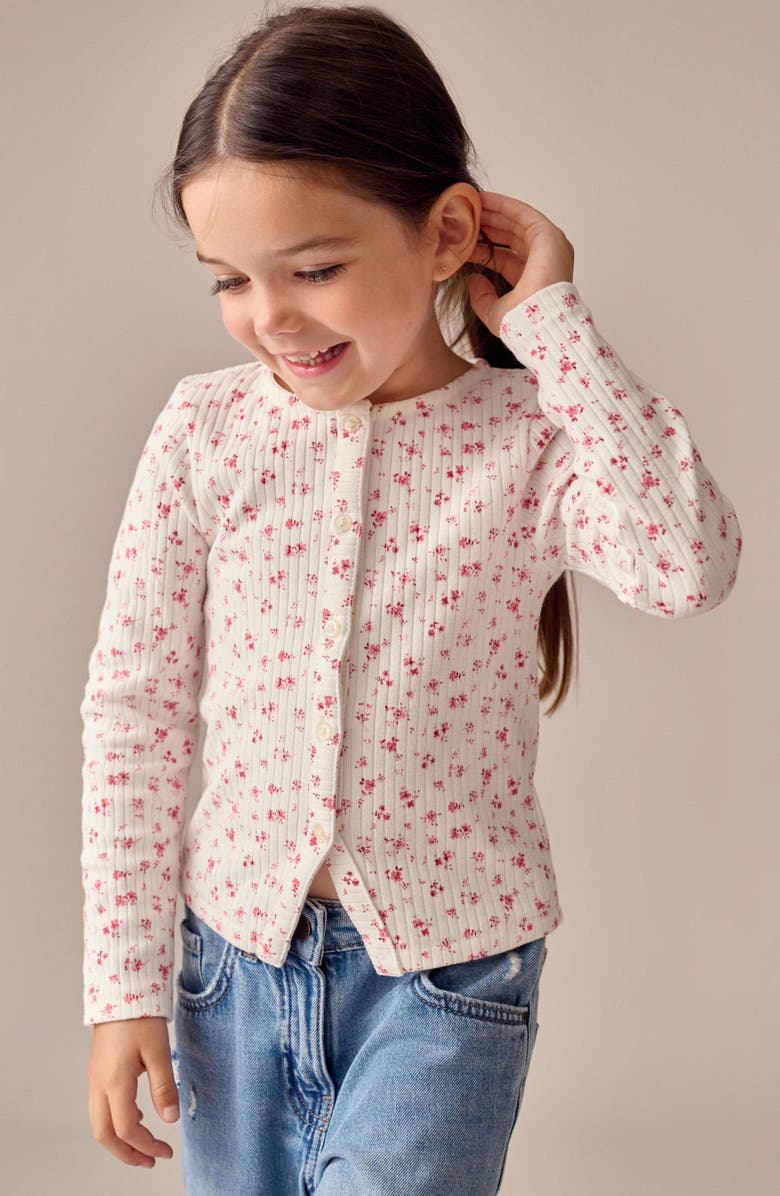 NEXT Kids' Long Sleeve Floral Cardigan, Alternate, color, Ecru Floral