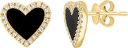 EFFY 14K Yellow Gold Onyx & Diamond Halo Heart Stud Earrings