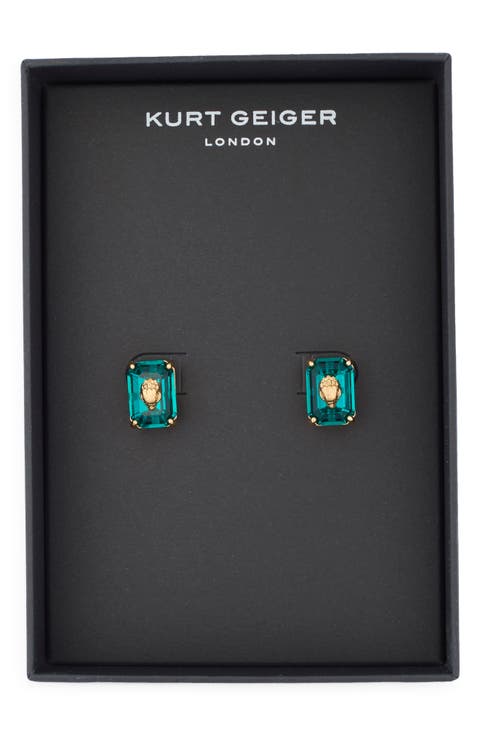 Emerald Cut Crystal Eagle's Head Stud Earrings